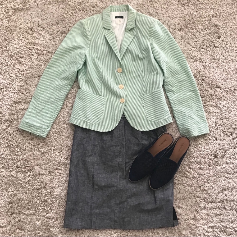 J Crew Green Seersucker Blazer